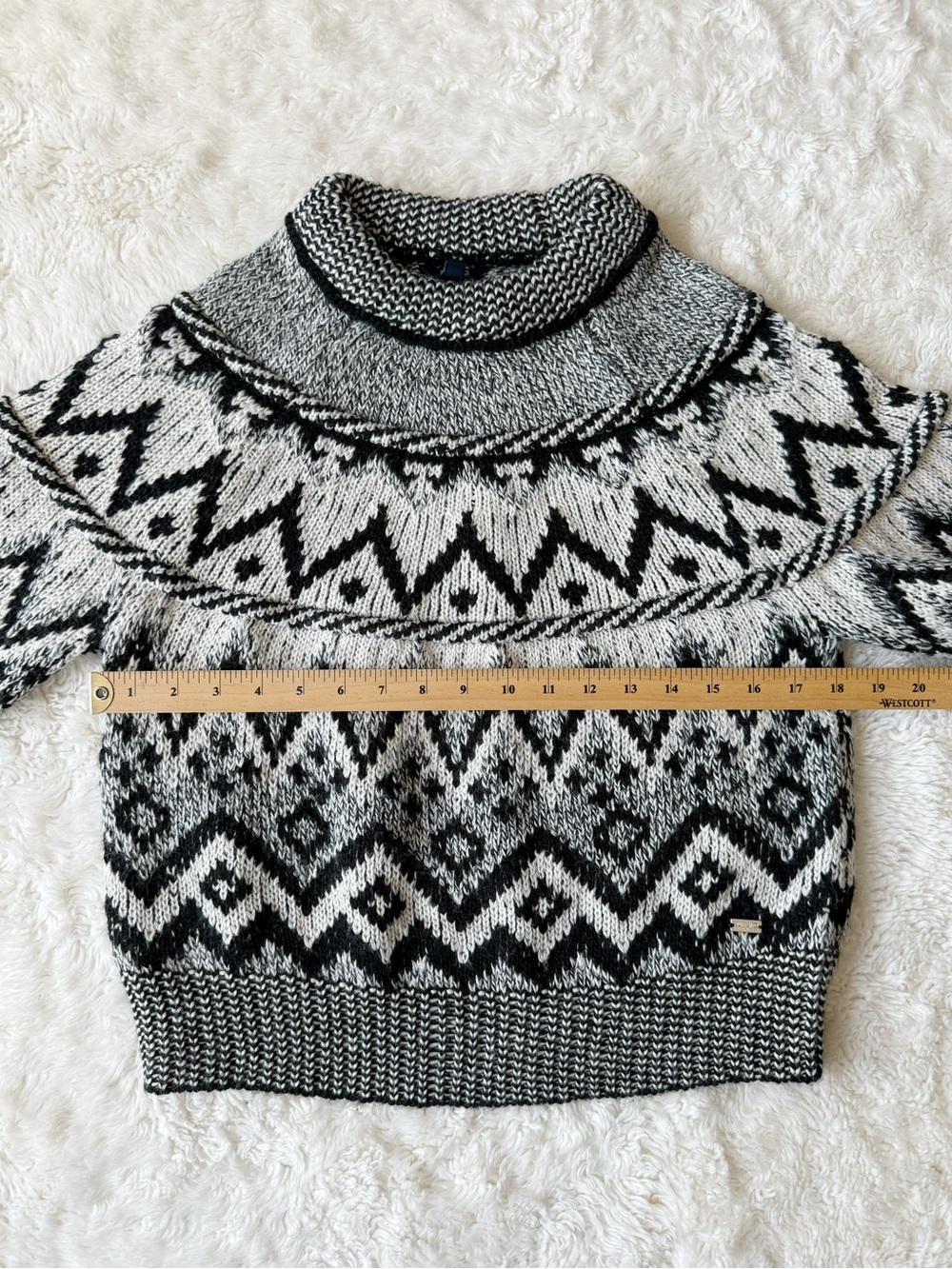 Woman Geometric Chunky Crewneck Fair Isle Fisherman Sweater SMALL Cozy Coastal - Picture 6 of 7